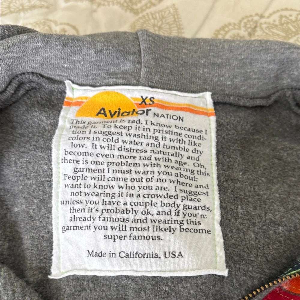 Aviator Nation Gray Hoodie with Rainbow Chest Stripes - Picture 2 of 2